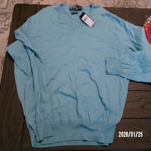 NEW W TAGS Polo Ralph Lauren Cotton Cashmere V-Neck Sweater Soft Knit BLUE  XL